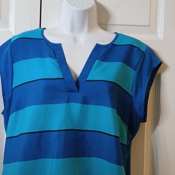The Limited royal blue turquoise cap sleeve blouse Sz L - Picture 3 of 5